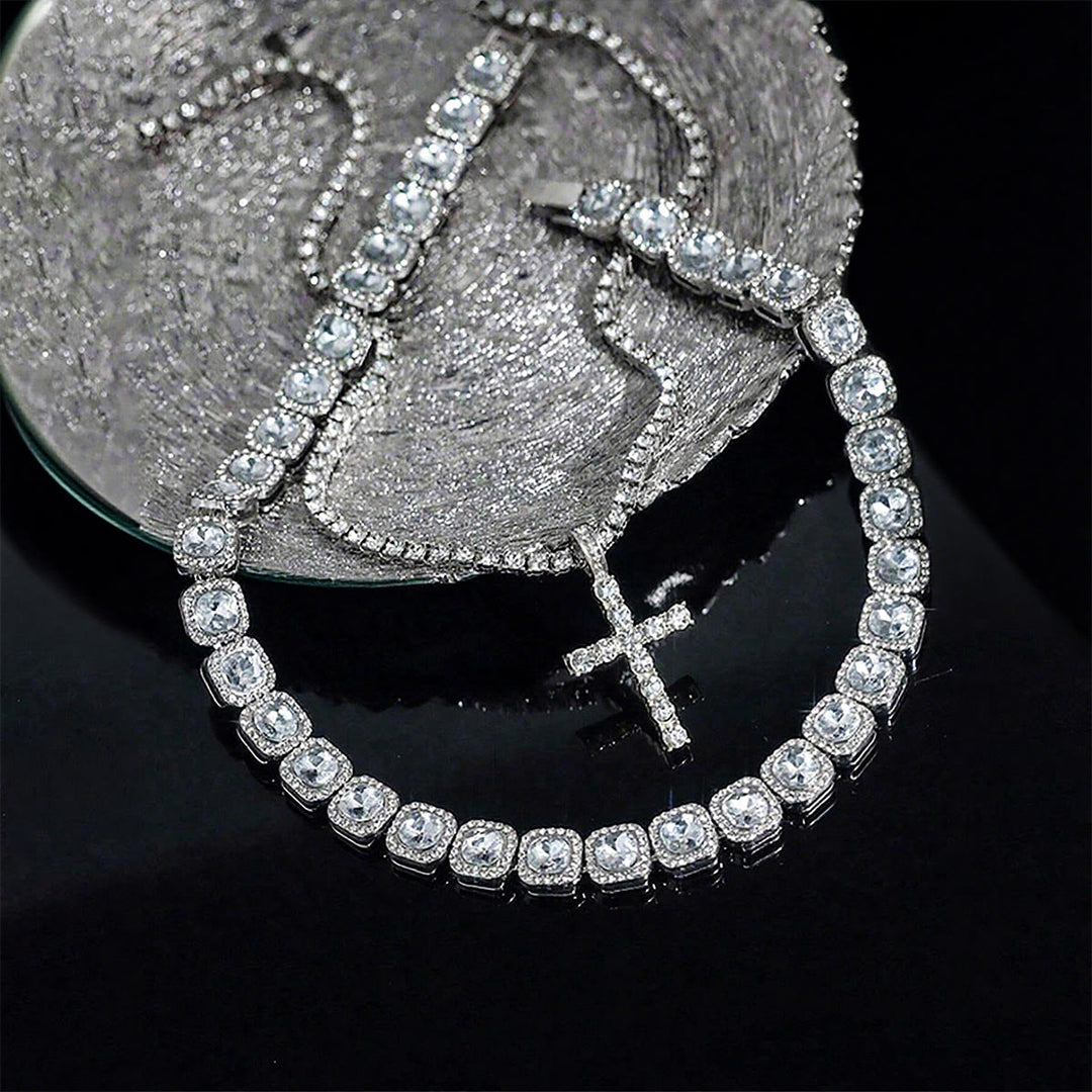 Christianartworkshop Dual Layer Iced Out Cross Necklace: Emblem of Radiant Heavenly Blessing - Silver - 20''+24''/50cm+60cm - image 5