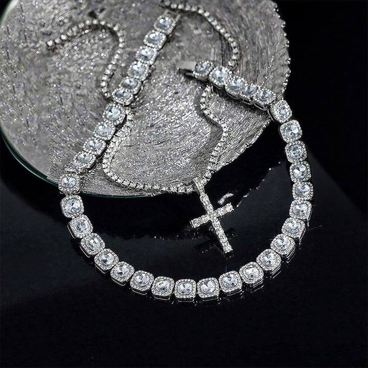 Christianartworkshop Dual Layer Iced Out Cross Necklace: Emblem of Radiant Heavenly Blessing - Silver - 20''+24''/50cm+60cm - image 5