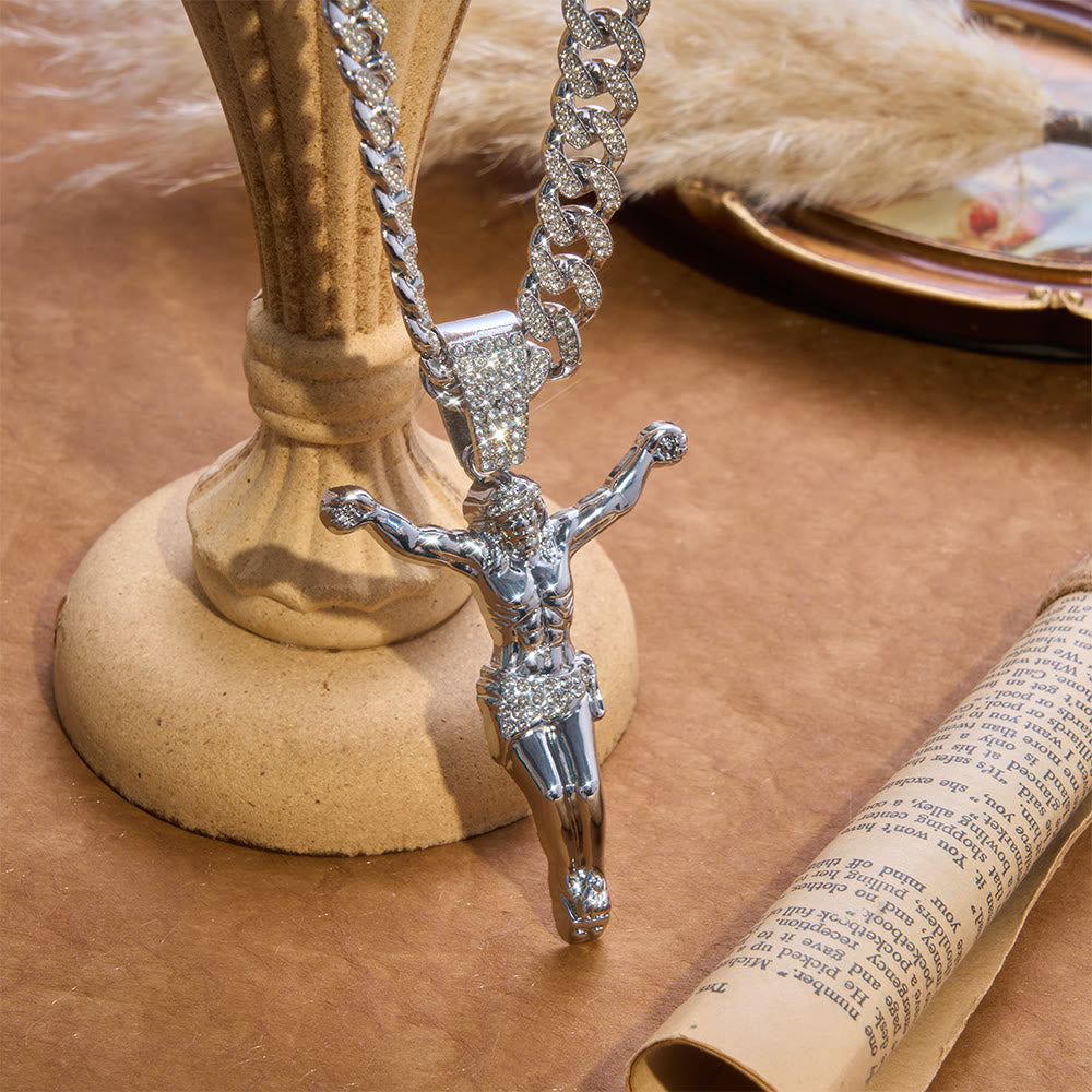 Christianartworkshop Bold Textured Crucifix Statement Curb Chain: Token of Radiant Sacred Shelter - image 2