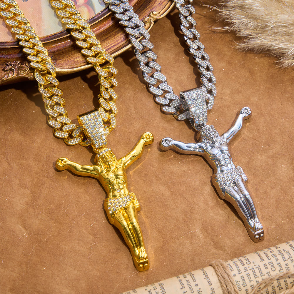Christianartworkshop Bold Textured Crucifix Statement Curb Chain: Token of Radiant Sacred Shelter - image 1