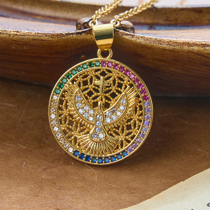 Christianartworkshop Hollow Holy Spirit Dove Medallion Necklace: Symbol of Pure Celestial Serenity - Holy Spirit A - image 0
