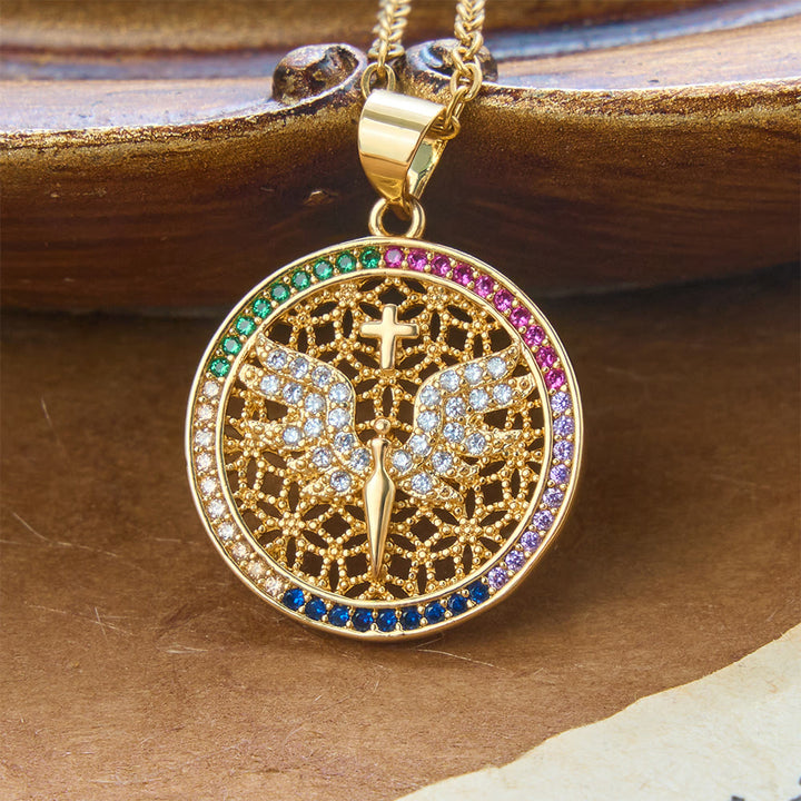 Christianartworkshop Hollow Holy Spirit Dove Medallion Necklace: Symbol of Pure Celestial Serenity - Holy Spirit B - image 3
