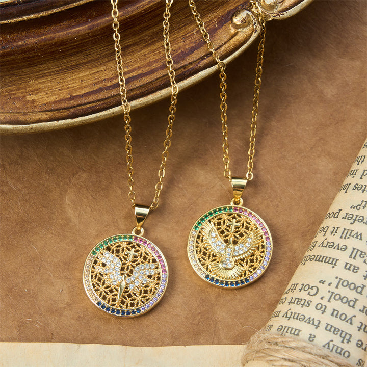 Christianartworkshop Hollow Holy Spirit Dove Medallion Necklace: Symbol of Pure Celestial Serenity - image 1