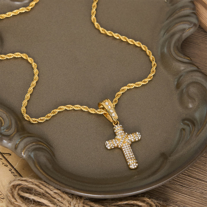 Christianartworkshop Iced Out Rope Chain Cross Necklace: Emblem of Timeless Heavenly Grace - Golden - image 1