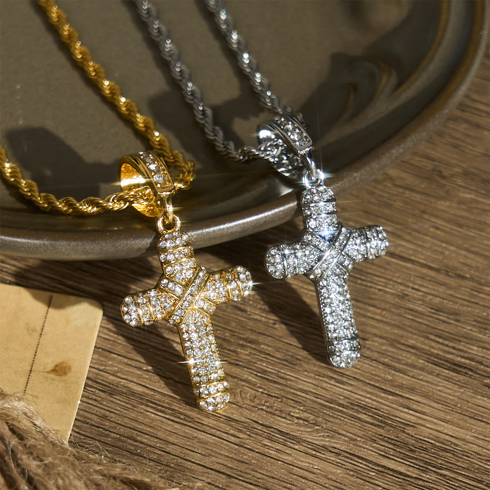 Christianartworkshop Iced Out Rope Chain Cross Necklace: Emblem of Timeless Heavenly Grace - image 0