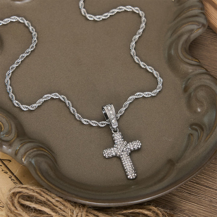 Christianartworkshop Iced Out Rope Chain Cross Necklace: Emblem of Timeless Heavenly Grace - Silver - image 4