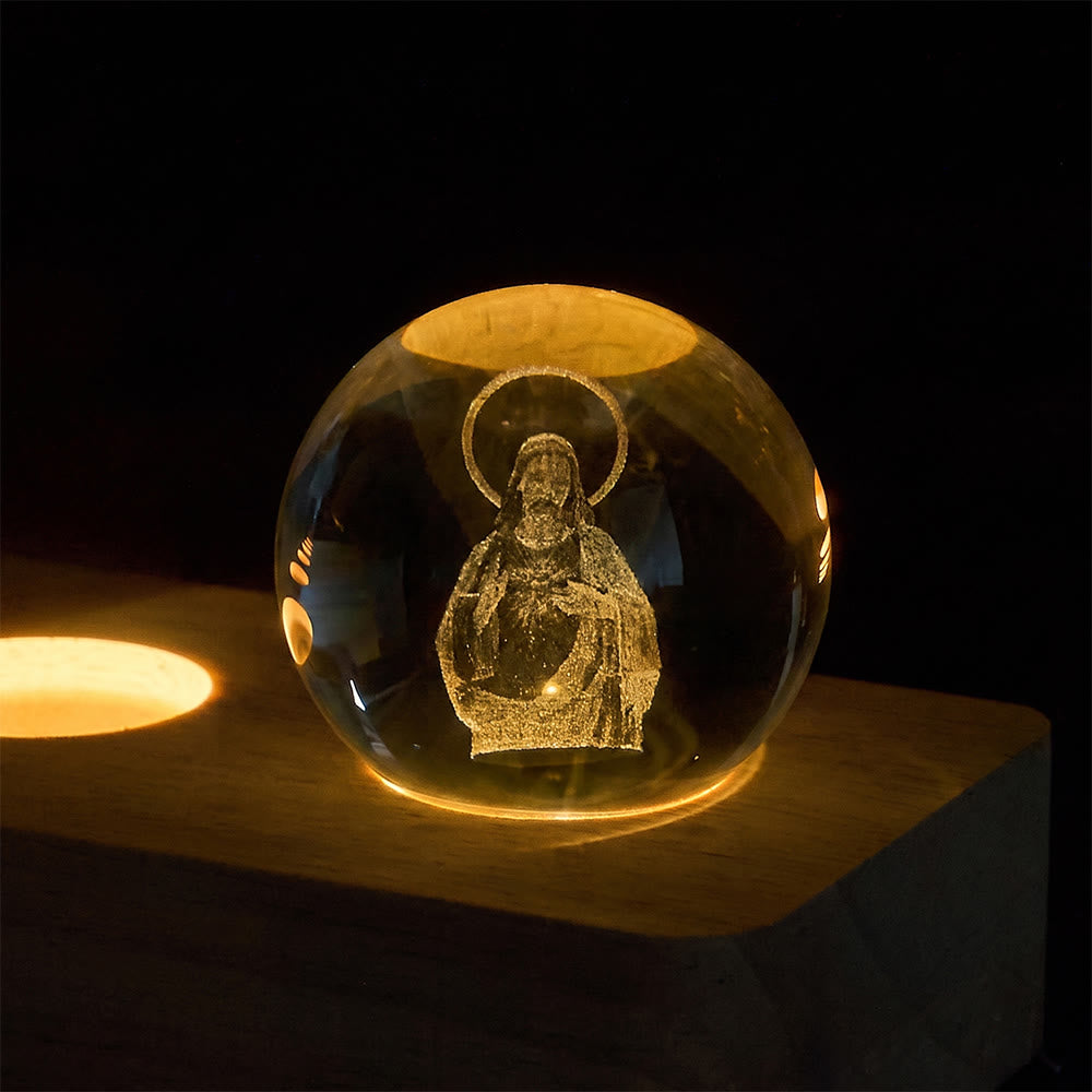 Christianartworkshop 3D Inner Carved Sacred Portrait Crystal Globe Light: Token of Timeless Divine Comfort - image 8