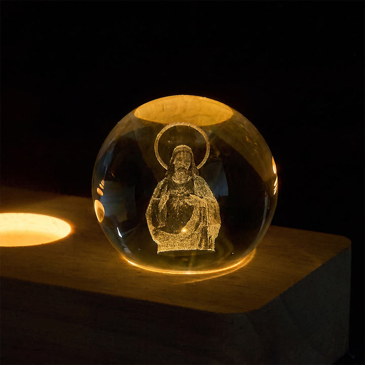 Christianartworkshop 3D Inner Carved Sacred Portrait Crystal Globe Light: Token of Timeless Divine Comfort - image 8