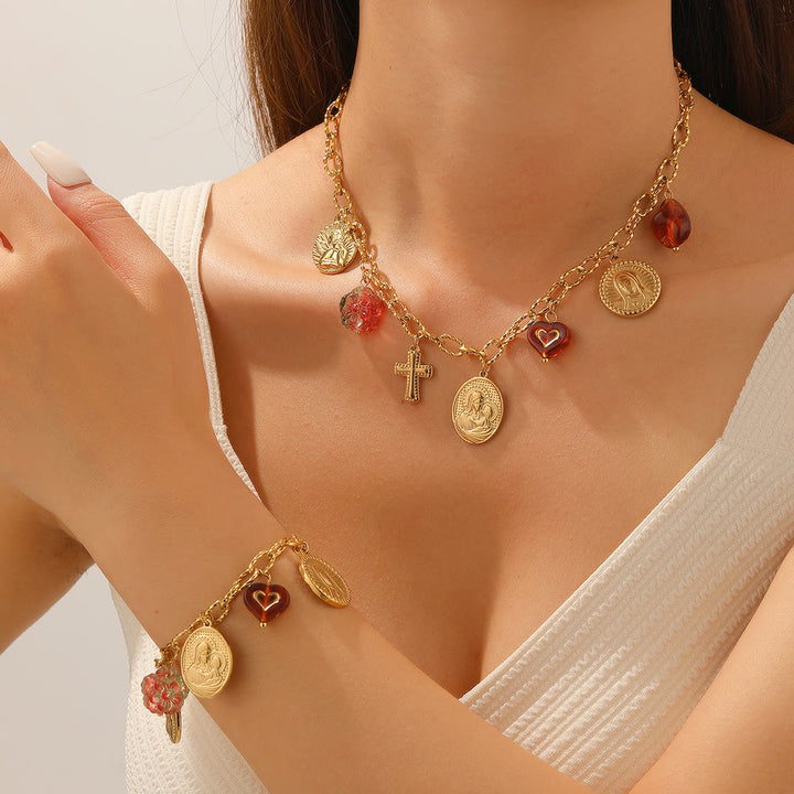 Christianartworkshop Ornate Virgin Mary & Cherub Portrait Chain Set: Symbol of Peaceful Celestial Guidance - image 1