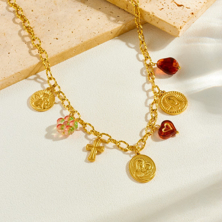 Christianartworkshop Ornate Virgin Mary & Cherub Portrait Chain Set: Symbol of Peaceful Celestial Guidance - Necklace - image 0