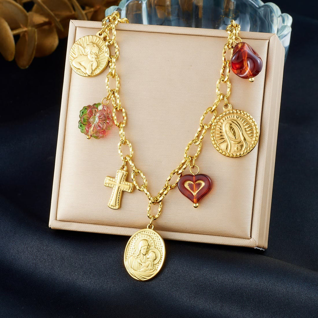 Christianartworkshop Ornate Virgin Mary & Cherub Portrait Chain Set: Symbol of Peaceful Celestial Guidance - image 4