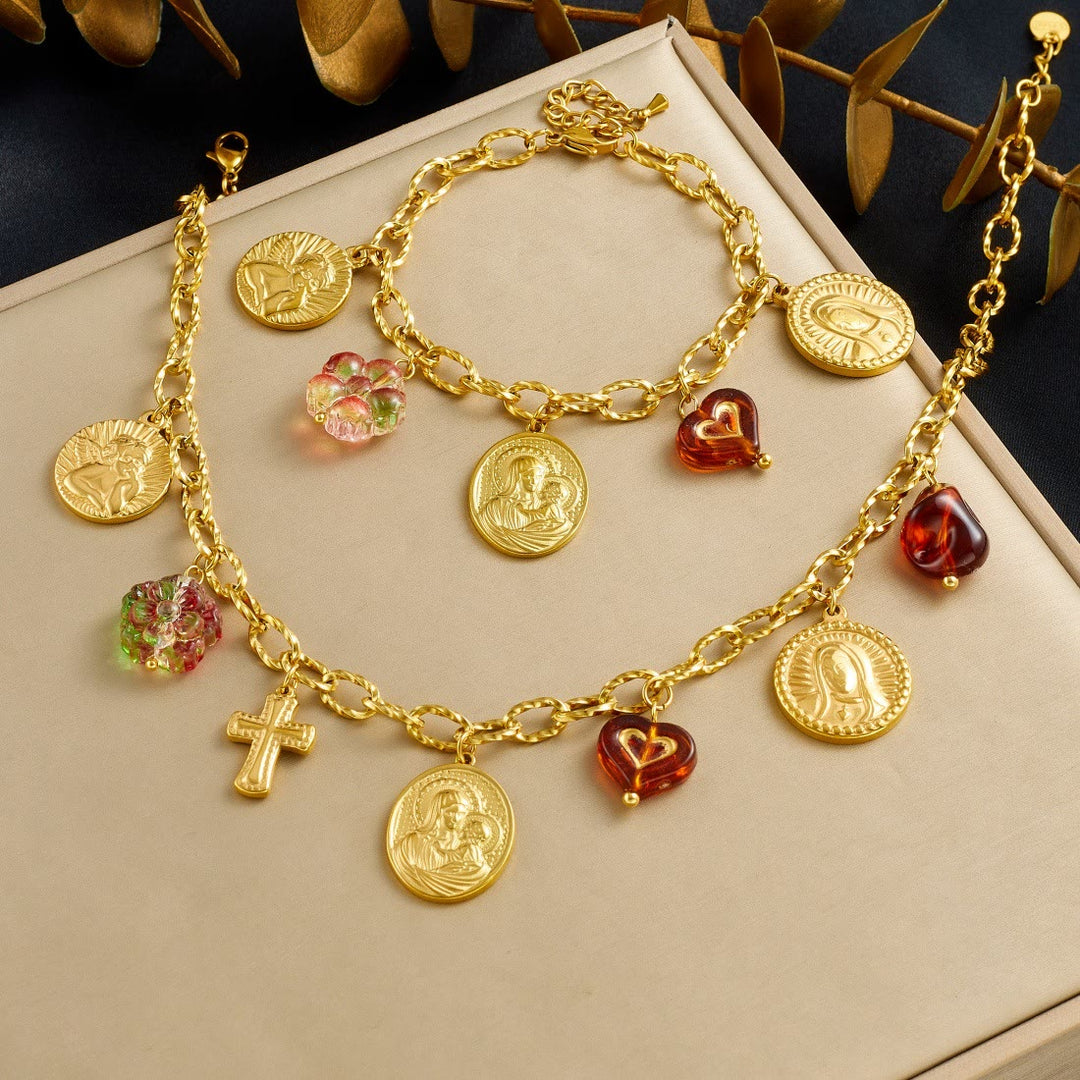 Christianartworkshop Ornate Virgin Mary & Cherub Portrait Chain Set: Symbol of Peaceful Celestial Guidance - image 6