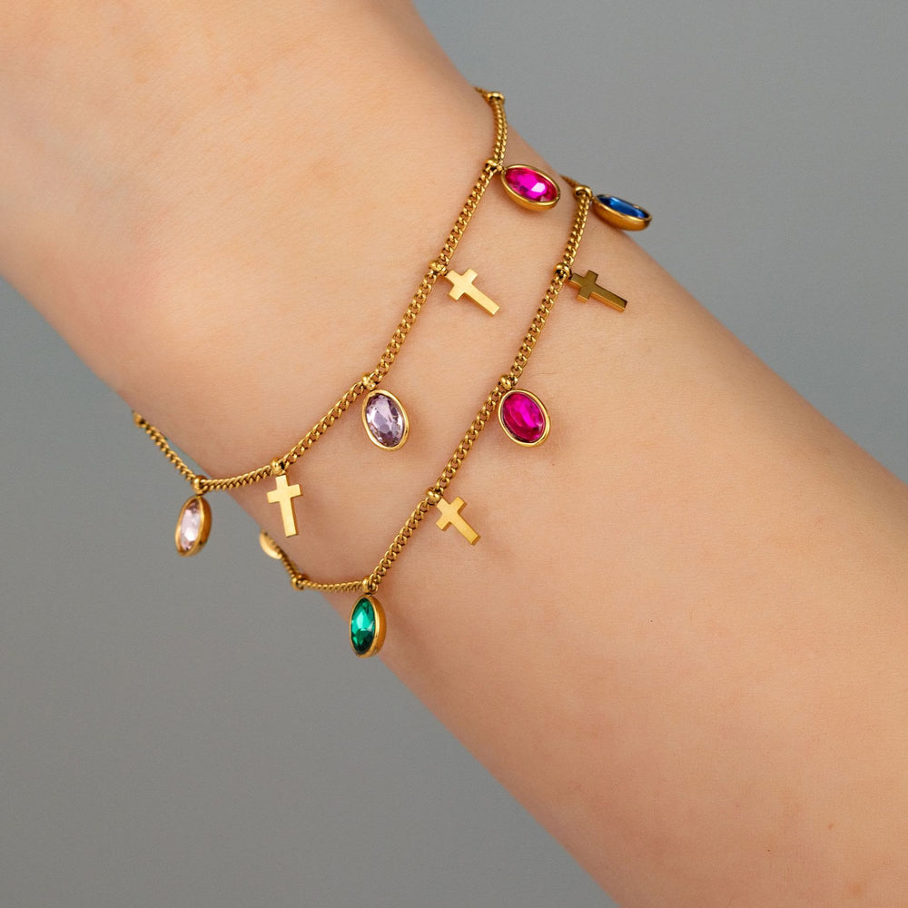 Christianartworkshop Dainty Gem Cross Thin Chain Bracelet: Emblem of Radiant Heavenly Blessings - image 1