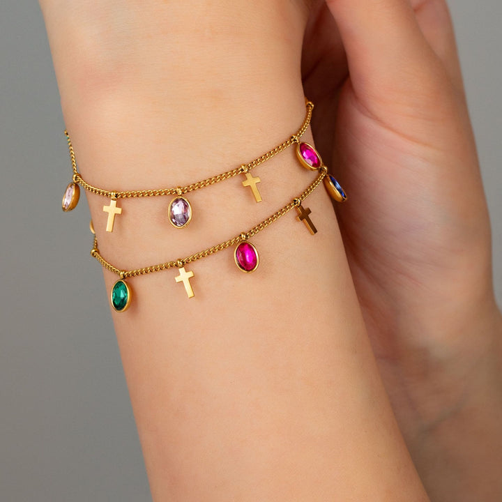 Christianartworkshop Dainty Gem Cross Thin Chain Bracelet: Emblem of Radiant Heavenly Blessings - image 0