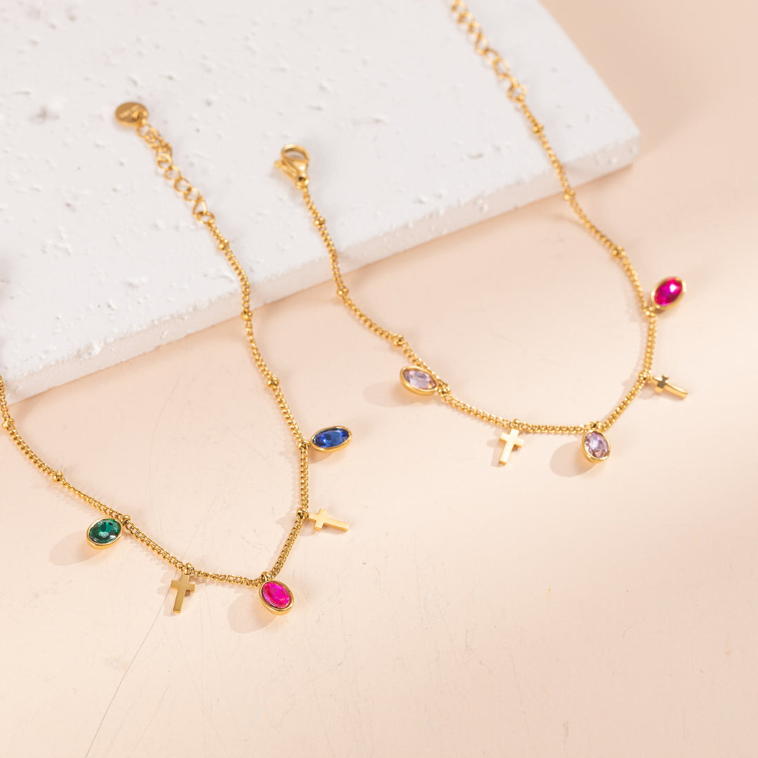 Christianartworkshop Dainty Gem Cross Thin Chain Bracelet: Emblem of Radiant Heavenly Blessings - image 2