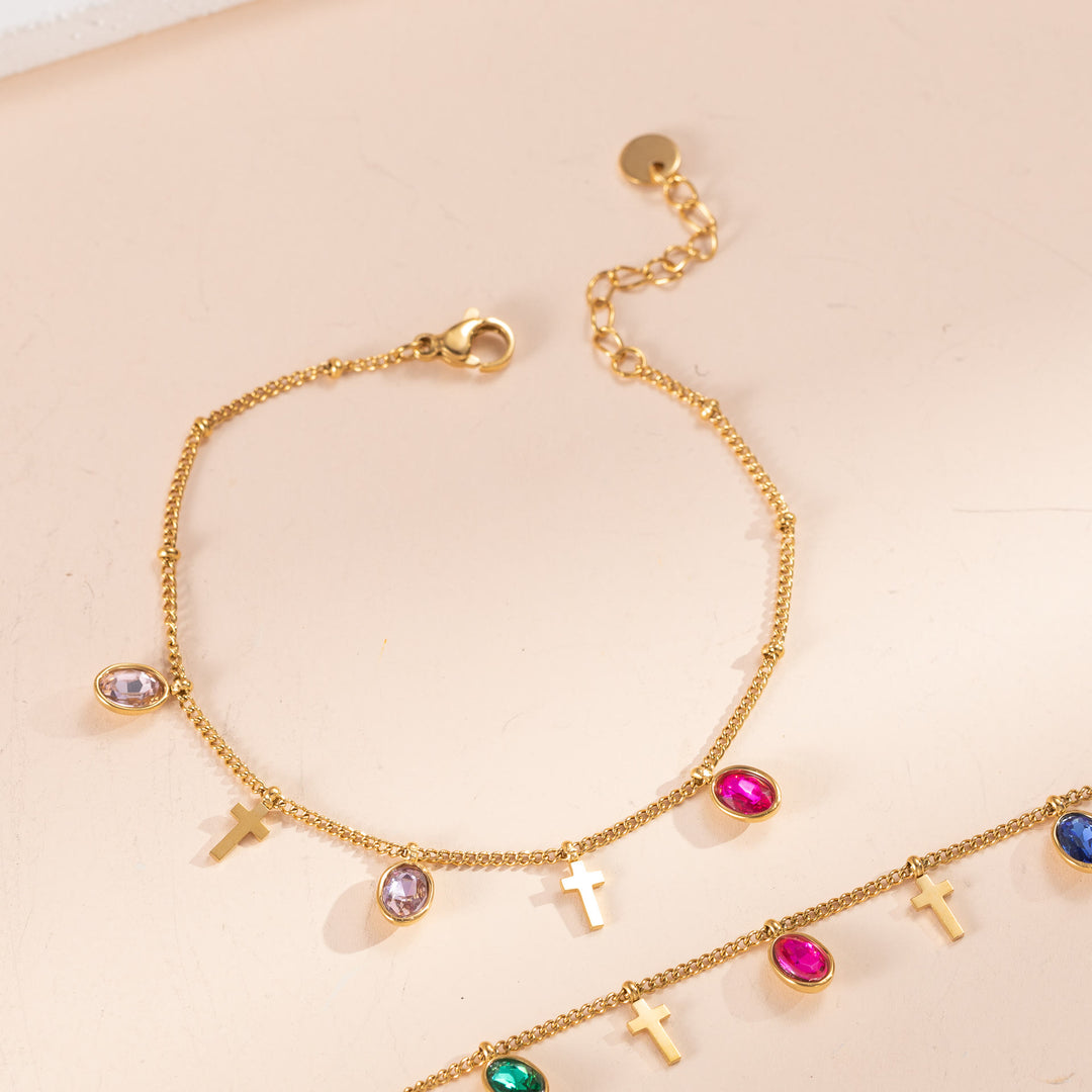 Christianartworkshop Dainty Gem Cross Thin Chain Bracelet: Emblem of Radiant Heavenly Blessings - image 3