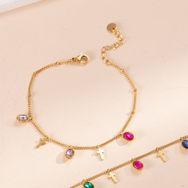 Christianartworkshop Dainty Gem Cross Thin Chain Bracelet: Emblem of Radiant Heavenly Blessings - image 3