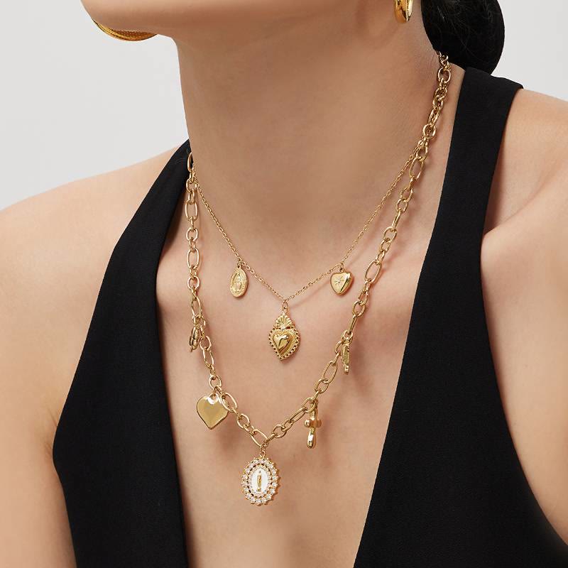 Christianartworkshop Vintage Multi-Charm Layered Devotion Necklace: Symbol of Timeless Divine Warmth - image 1