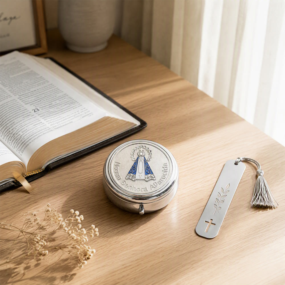 Christianartworkshop Polished Metal Aparecida Devotional Rosary Box: Bearer of Soft Sacred Serenity - image 8