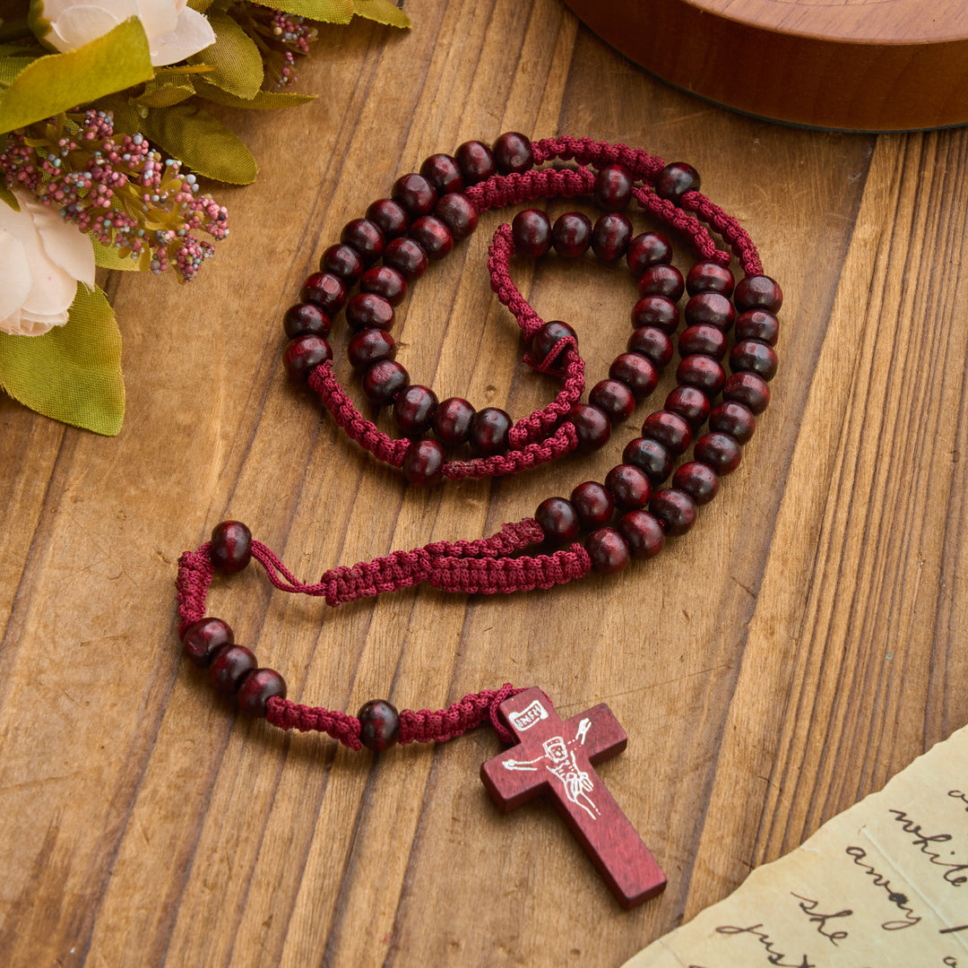 Christianartworkshop Vintage Wood Bead Crucifix Rosary: Emblem of Radiant Heavenly Grace - Red - image 0