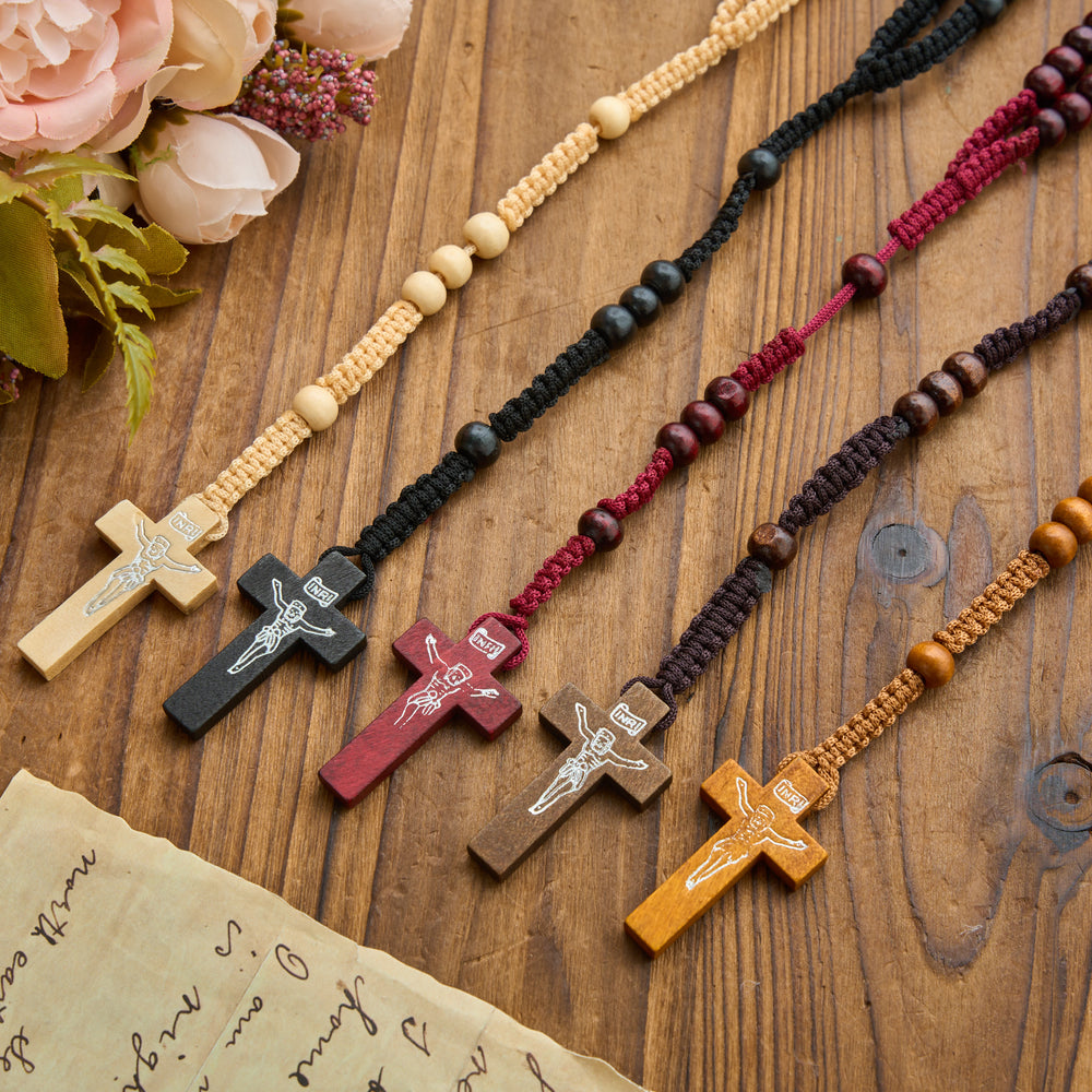 Christianartworkshop Vintage Wood Bead Crucifix Rosary: Emblem of Radiant Heavenly Grace - image 1