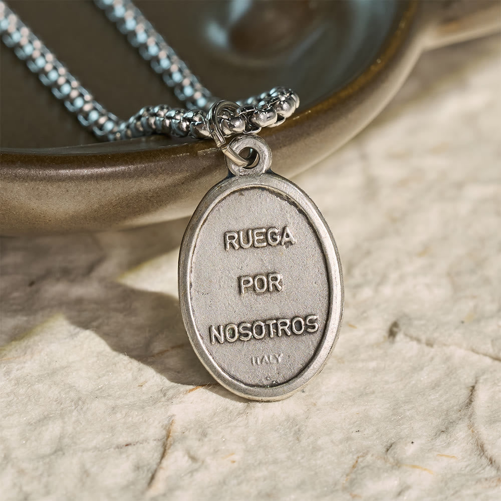 Christianartworkshop Oval Double Sided Sacred Image Medal Necklace: Bearer of Soft Sacred Serenity - St. Michael Spanish Prayer - image 3