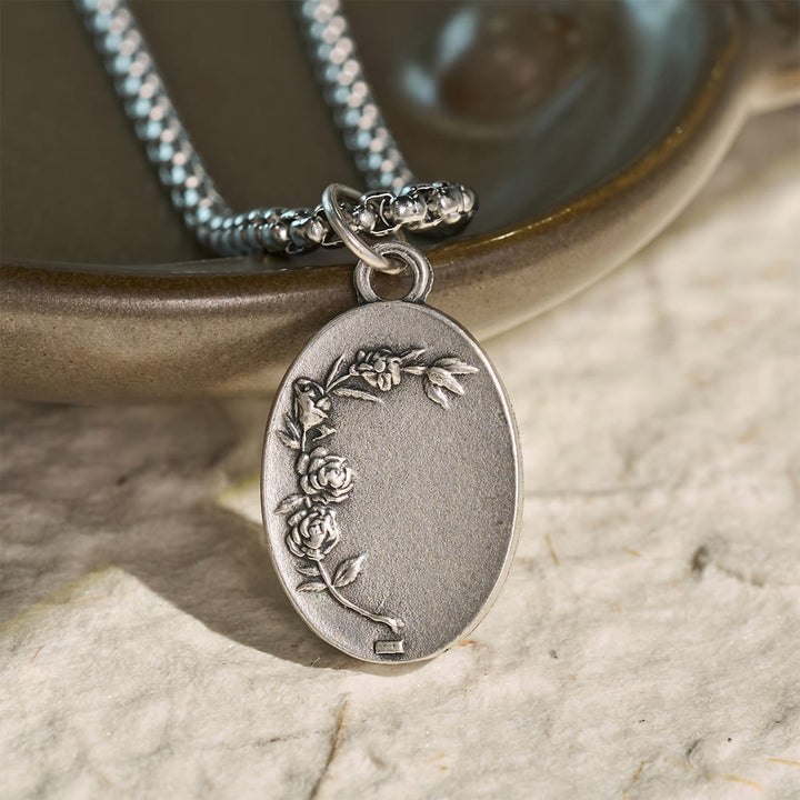 Christianartworkshop Oval Double Sided Sacred Image Medal Necklace: Bearer of Soft Sacred Serenity - St. Michael Rose Engraved - image 4