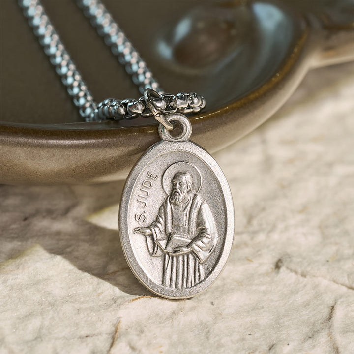 Christianartworkshop Oval Double Sided Sacred Image Medal Necklace: Bearer of Soft Sacred Serenity - St. Michael & St. Jude - image 2