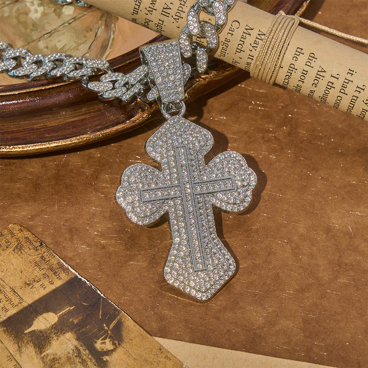 Christianartworkshop Chunky Sparkle Floral Cross Necklace: Symbol of Sturdy Sacred Protection - Silver - image 3