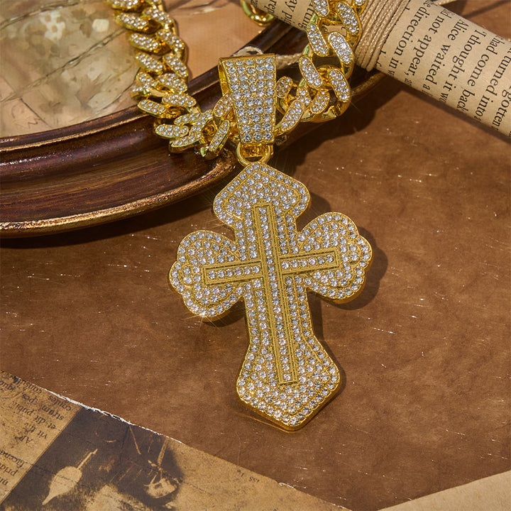 Christianartworkshop Chunky Sparkle Floral Cross Necklace: Symbol of Sturdy Sacred Protection - Golden - image 1