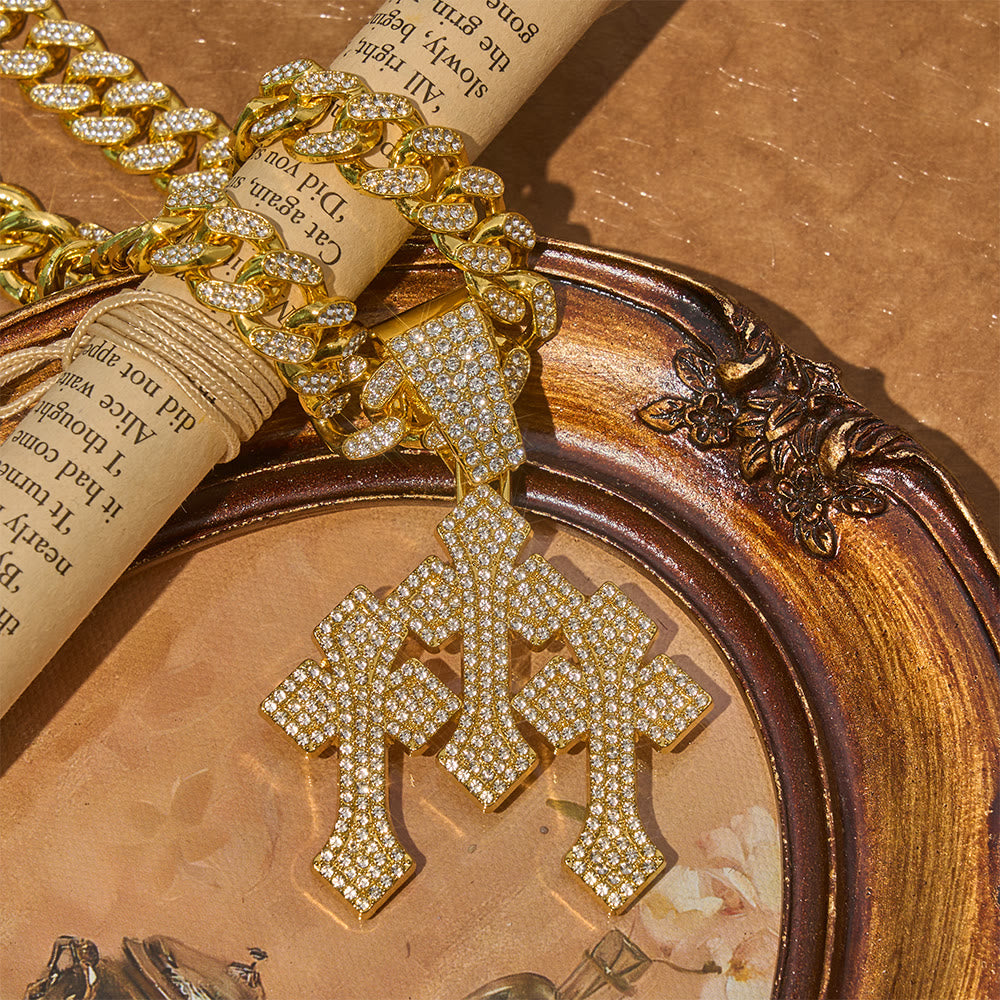 Christianartworkshop Bold Bling Triple Cross Cuban Chain: Sign of Radiant Celestial Shelter - image 2