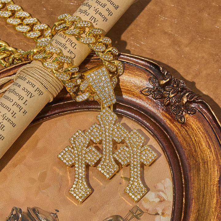 Christianartworkshop Bold Bling Triple Cross Cuban Chain: Sign of Radiant Celestial Shelter - image 2