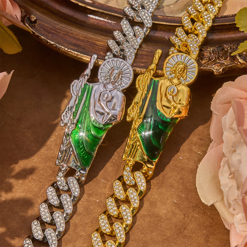 Christianartworkshop Luxe Iced Saint Jude Cuban Bracelet: Bearer of Enduring Blessed Comfort - image 1