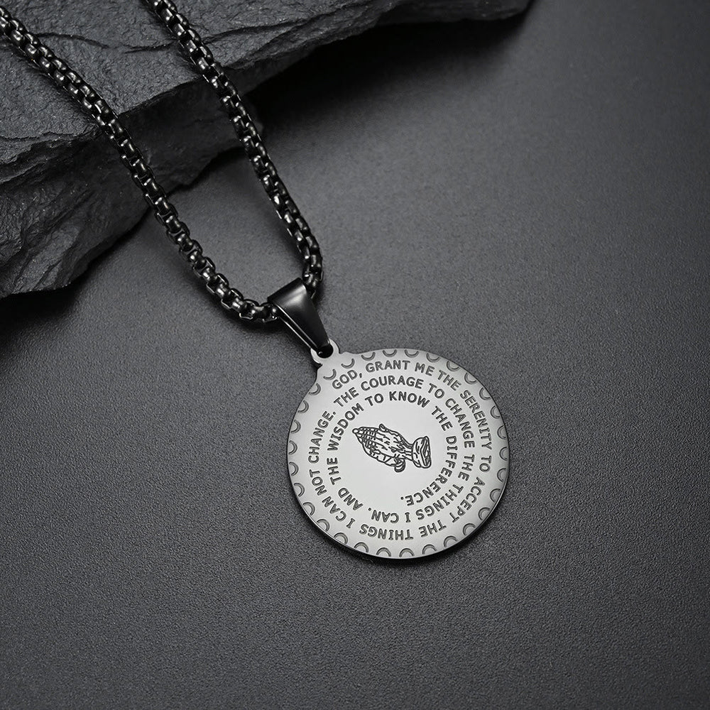 Christianartworkshop Polished Praying Hand Serenity Prayer Chain: Sign of Steadfast Celestial Solace - Black - image 1