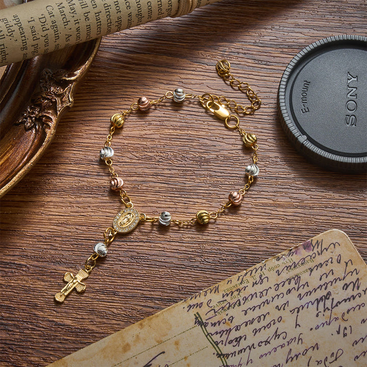 Christianartworkshop Dainty Textured Bead Our Lady of Guadalupe Crucifix Bracelet: Bearer of Enduring Sacred Grace - Our Lady&Crucifix B - image 2