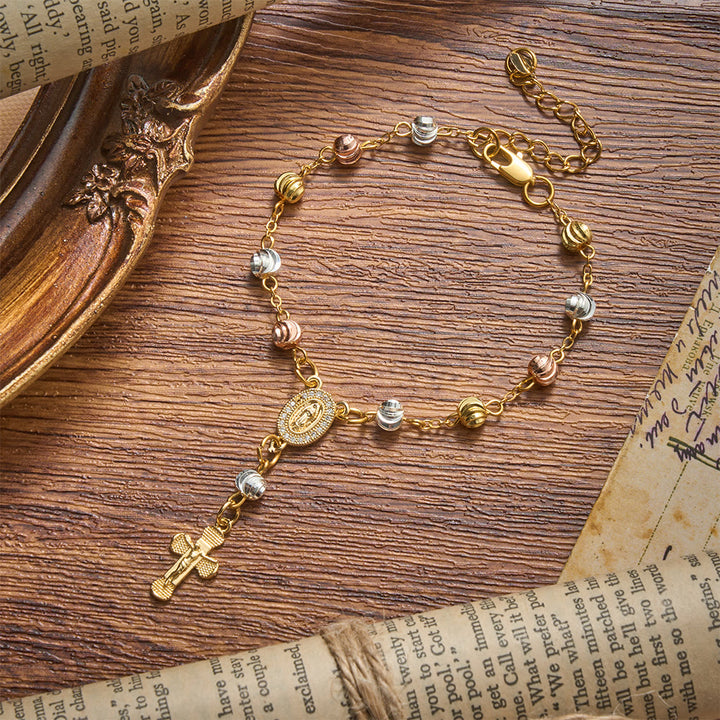 Christianartworkshop Dainty Textured Bead Our Lady of Guadalupe Crucifix Bracelet: Bearer of Enduring Sacred Grace - image 3