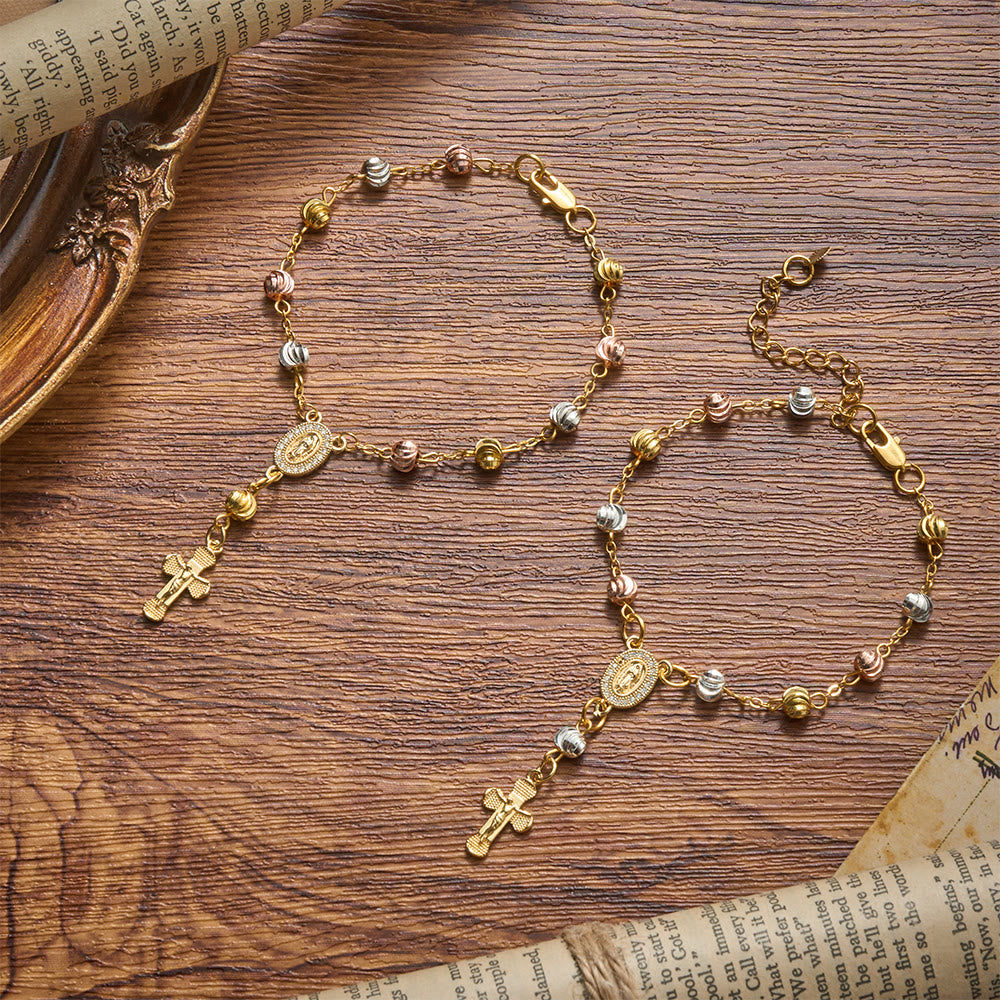 Christianartworkshop Dainty Textured Bead Our Lady of Guadalupe Crucifix Bracelet: Bearer of Enduring Sacred Grace - image 1