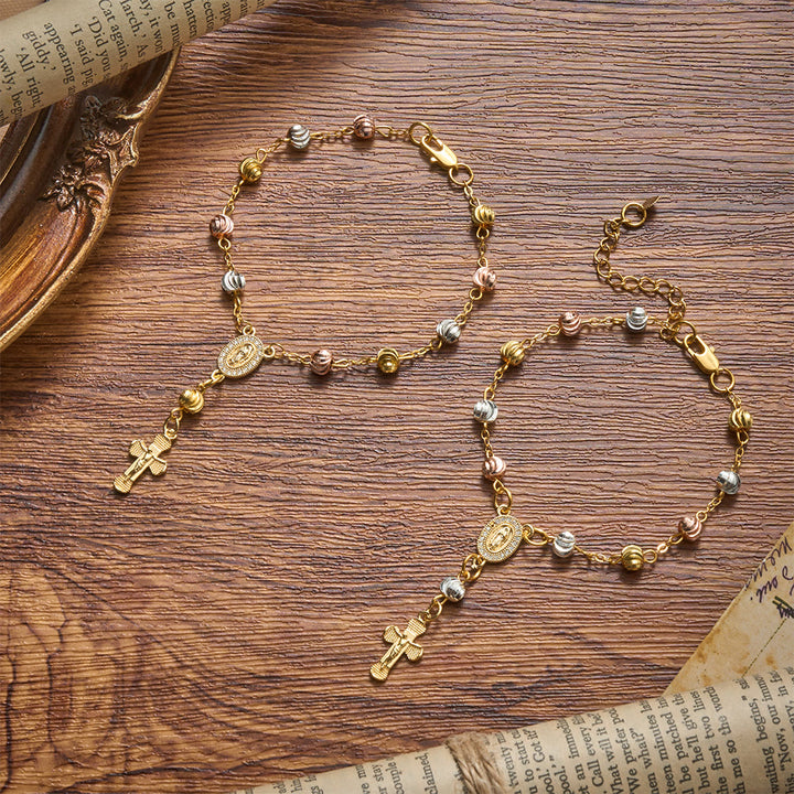 Christianartworkshop Dainty Textured Bead Our Lady of Guadalupe Crucifix Bracelet: Bearer of Enduring Sacred Grace - image 1