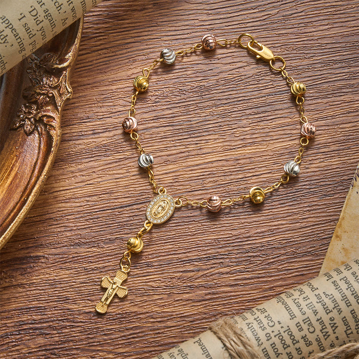 Christianartworkshop Dainty Textured Bead Our Lady of Guadalupe Crucifix Bracelet: Bearer of Enduring Sacred Grace - Our Lady&Crucifix A - image 0