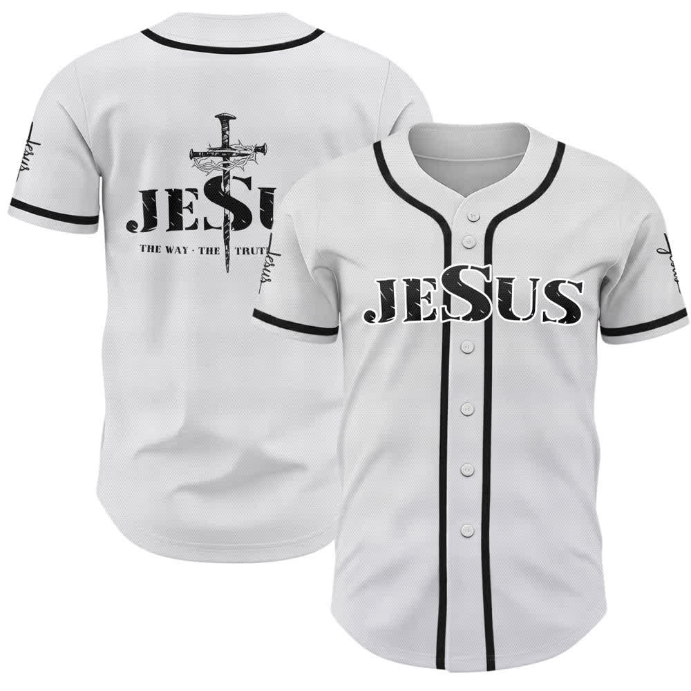 Christianartworkshop Dual‑Side Jesus The Way The Truth Cross Print Baseball Jersey - Black - 5XL - image 7