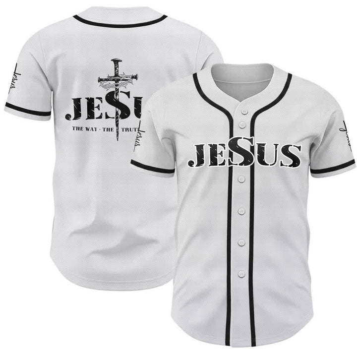 Christianartworkshop Dual‑Side Jesus The Way The Truth Cross Print Baseball Jersey - Black - 5XL - image 7