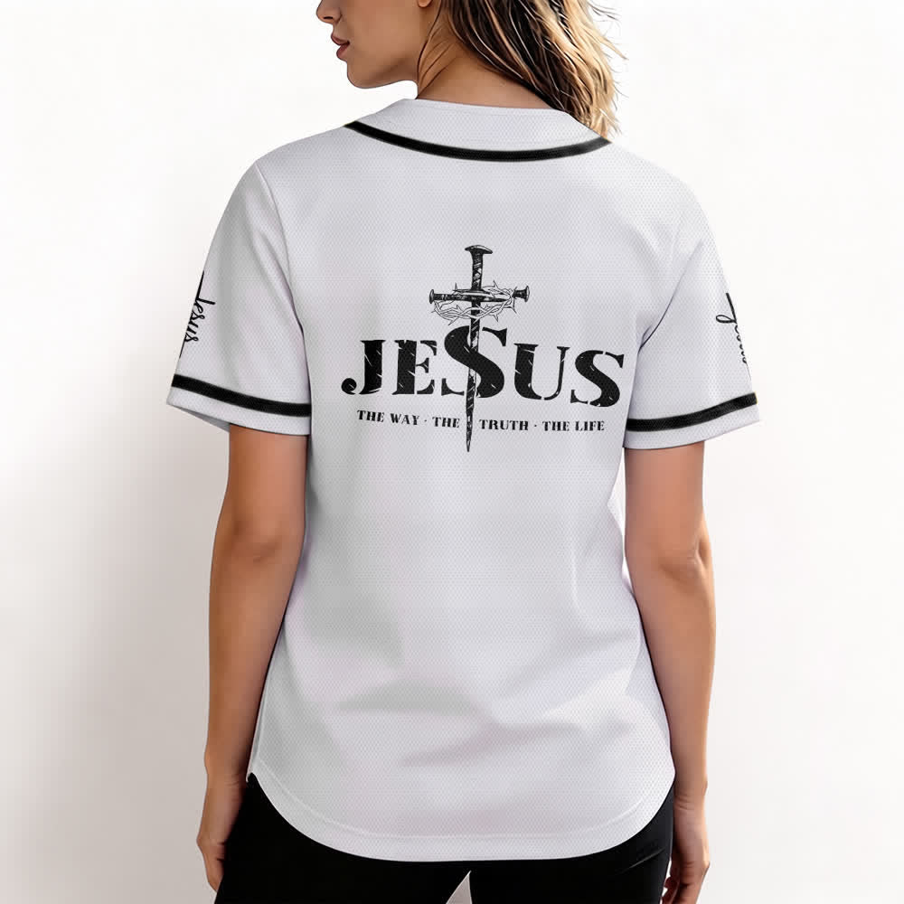 Christianartworkshop Dual‑Side Jesus The Way The Truth Cross Print Baseball Jersey - image 11