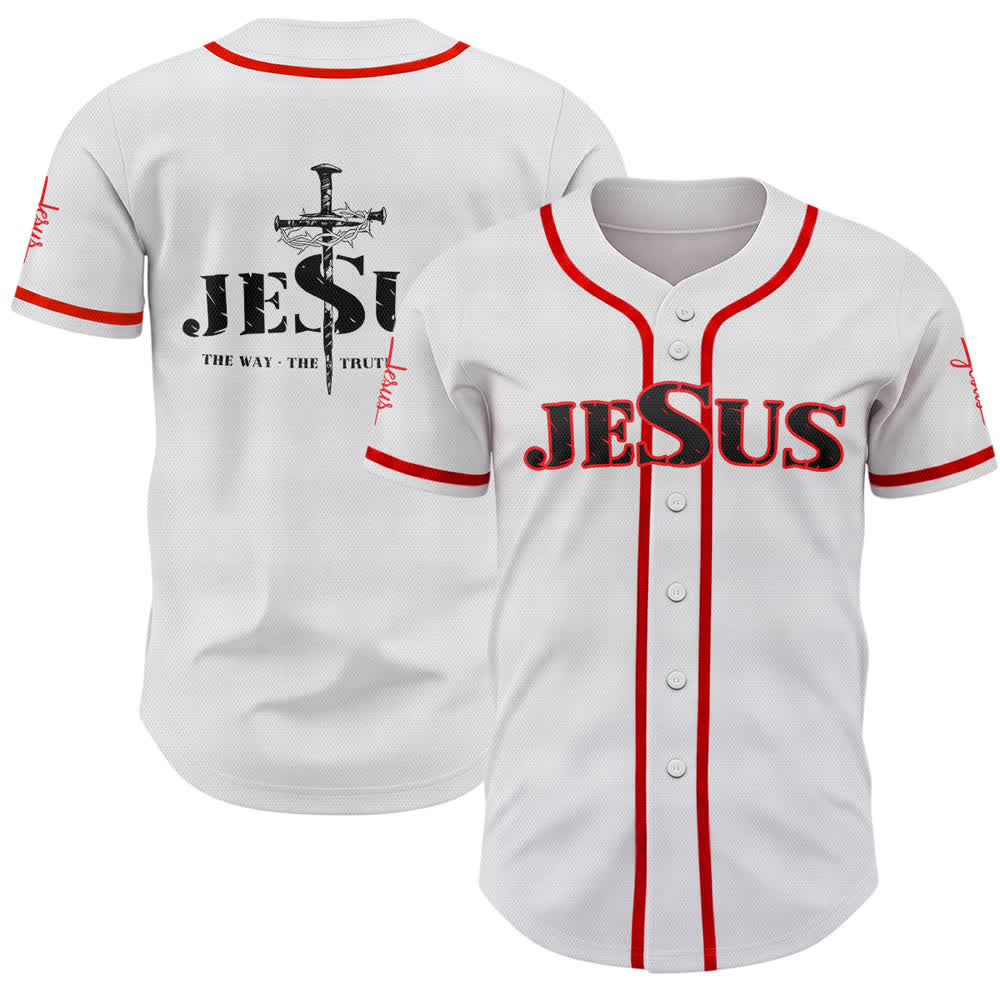 Christianartworkshop Dual‑Side Jesus The Way The Truth Cross Print Baseball Jersey - Red - 5XL - image 14