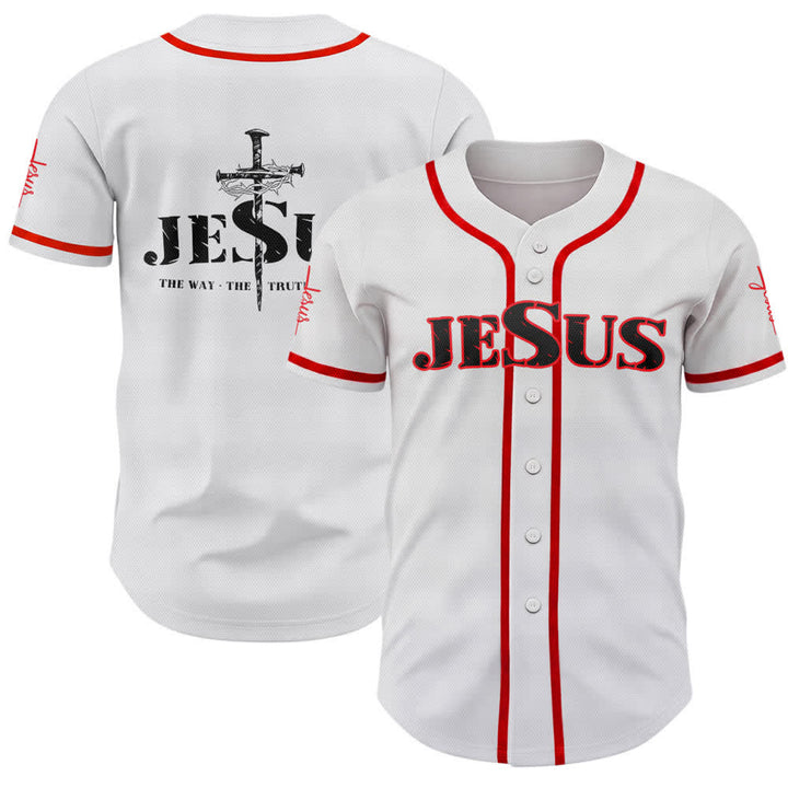 Christianartworkshop Dual‑Side Jesus The Way The Truth Cross Print Baseball Jersey - Red - 5XL - image 14