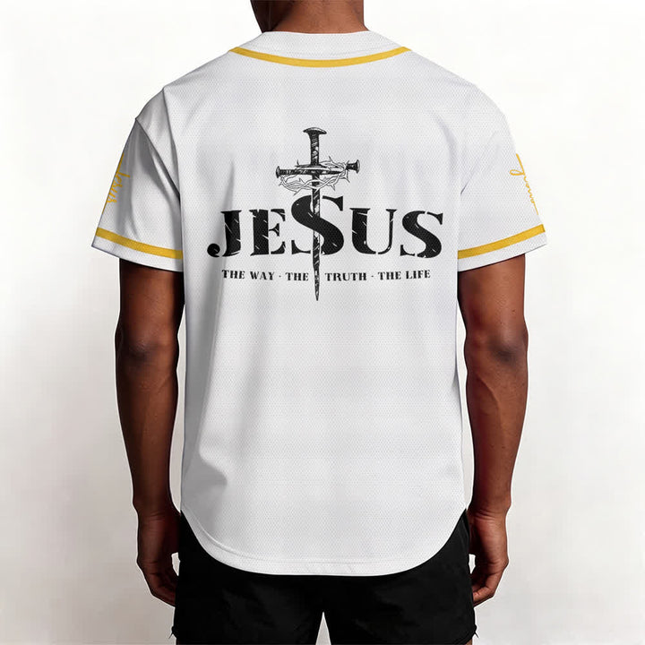 Christianartworkshop Dual‑Side Jesus The Way The Truth Cross Print Baseball Jersey - image 6