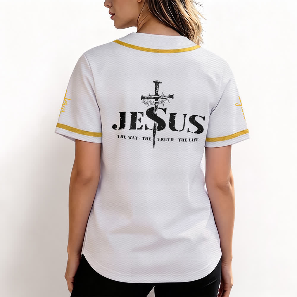 Christianartworkshop Dual‑Side Jesus The Way The Truth Cross Print Baseball Jersey - image 4