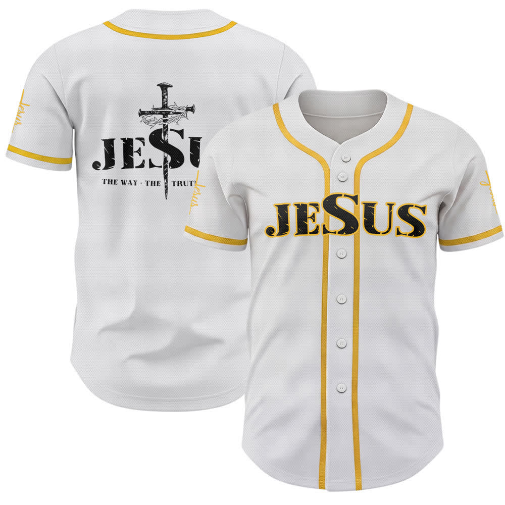 Christianartworkshop Dual‑Side Jesus The Way The Truth Cross Print Baseball Jersey - Yellow - 5XL - image 0