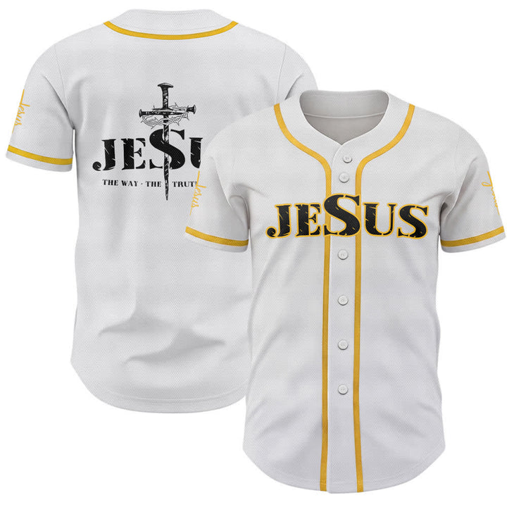 Christianartworkshop Dual‑Side Jesus The Way The Truth Cross Print Baseball Jersey - Yellow - 5XL - image 0