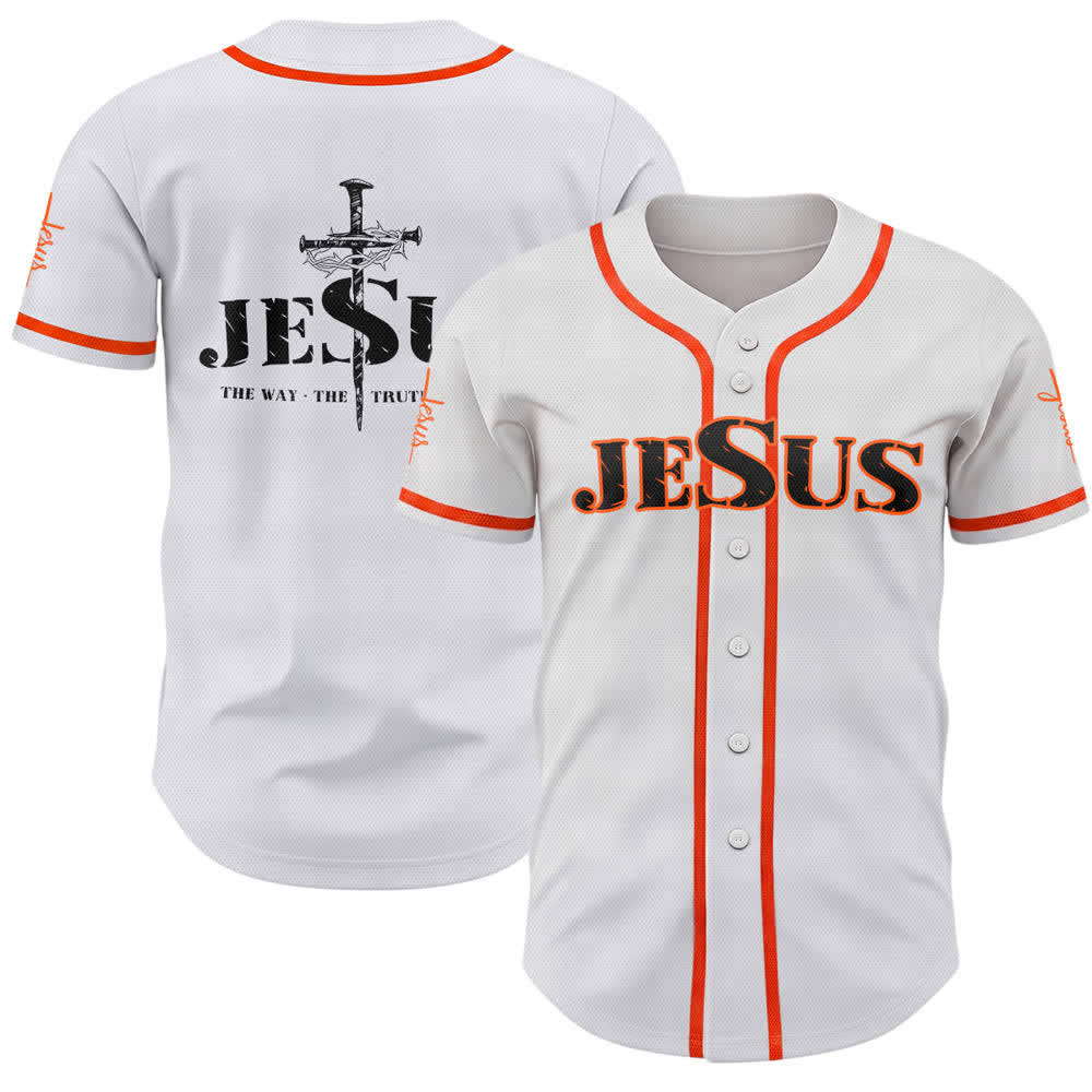 Christianartworkshop Dual‑Side Jesus The Way The Truth Cross Print Baseball Jersey - Orange - 5XL - image 21