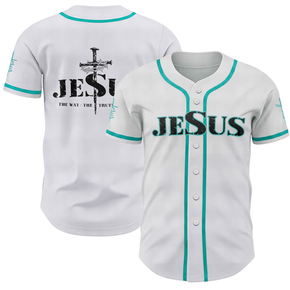 Christianartworkshop Dual‑Side Jesus The Way The Truth Cross Print Baseball Jersey - Lake Blue - 5XL - image 28